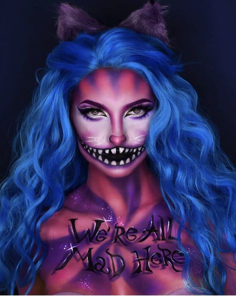 Insane Makeup Looks, Disney Makeup Looks, Disney Halloween Makeup, Spx Makeup, Crazy Halloween Makeup, Cheshire Cat Makeup, Alice In Wonderland Makeup, Best Halloween Makeup, Wonderland Makeup