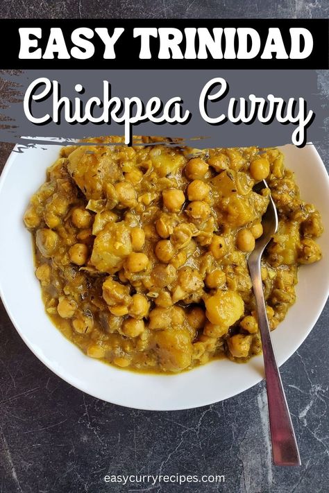 EASY TRINIDAD CHICKPEA CURRY Curry Chickpeas Trinidad, Curry Chick Peas Recipes Jamaican, Chickpea Curry Easy, Trini Doubles, Easy Curry Recipes, Trinidad Culture, Trini Recipes, Chickpeas Recipes, Curry Chickpeas