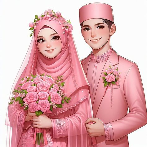 MUSLIM COUPLE, 145 Best Premium Graphics on Freepik Muslim Wedding Couple, Muslimah Wedding, Pink Clothes, Muslim Couple, Islamic Cartoon, Muslim Wedding, Presentation Template Free, Wedding Couple, Pink Outfits