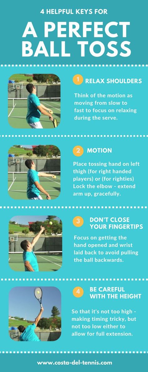 4 Helpful Keys for a perfect Ball Toss! Find plenty of tennis exercises, ideas, and tips at #lorisgolfshoppe Tennis Tutorials, Tennis Infographic, Tennis Hacks, Learn Tennis, Tennis Coaching, Tennis Ideas, Beginner Tennis, Tennis Rules, How To Play Tennis