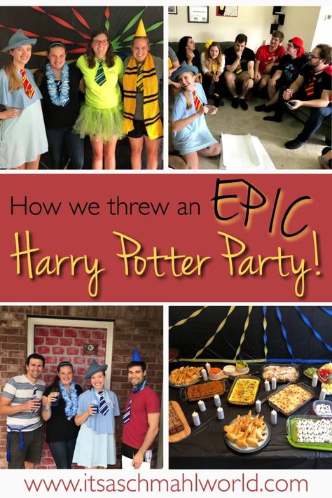 How We Threw an Epic Harry Potter Party: read about how we planned our awesome Harry Potter-themed party, including the games and activities, food, decorations and more! #HarryPotter #HarryPotterParty #PartyPlanning Harry Potter Themed Games For Adults, Harry Potter Party Sorting Ideas, Harry Potter Tournament, Harry Potter Swim Party, Harry Potter Party Games For Adults, Harry Potter Halloween Party Games, Harry Potter Trivia Night, Harry Potter Triwizard Tournament Games, Harry Potter Minute To Win It Games