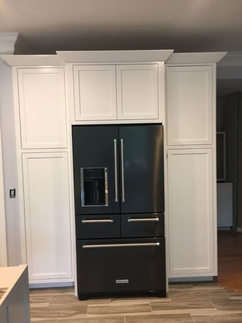 Refrigerator Cover, Pantry Food Storage, Food Storage Cabinet, Refrigerator Wall, Pantry Food, Refrigerator Cabinet, Built In Pantry, Custom Pantry, Pantry Wall