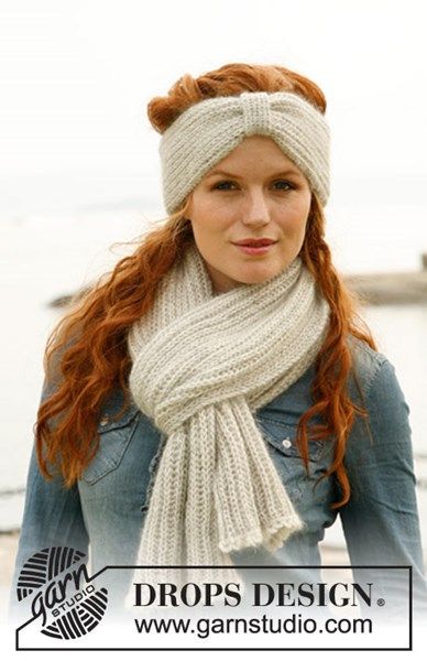 Breipatroon en haakpatroon Hoofdband en sjaal Knitted Headband Free Pattern, Magazine Drops, Knitted Headband, Headband Pattern, Hat Scarf, Silk Yarn, Crochet Hook Sizes, Head Band, Knitted Shawls