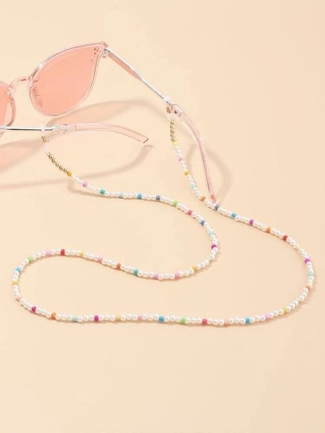 Pearl Glasses Chain, Chains For Glasses, Cute Glasses Chain, Mask Strap Beads, Glasses Strap Beads, Glasses Strap Diy, Mask Chain Beads, Chain For Glasses, Beaded Mask Chain