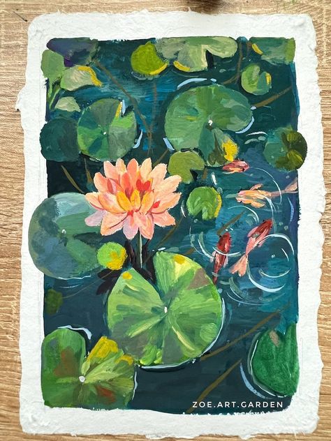 Gauche Painting, Painting Lotus, Zoe Lee, Pond Painting, Lotus Painting, Lotus Pond, Painting Nature, Gouache Art, Dessin Adorable