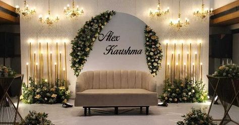 Bride And Groom Sitting Area, Ring Ceremony Backdrop, Wedding Auditorium Decorations, Simple Stage Decorations For Engagement, Ring Ceremony Decoration, Reception Decorations Indoor, Walima Stage, Wedding Stage Ideas, Simple Wedding Stage