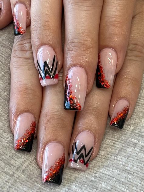 Red, White and Black Nail Design Wwe Nails Designs, Wwe Nails, Black Nail Design, Inspired Nails, Black Nail Designs, Black Nail, Professional Wrestling, Nails Designs, Black Nails