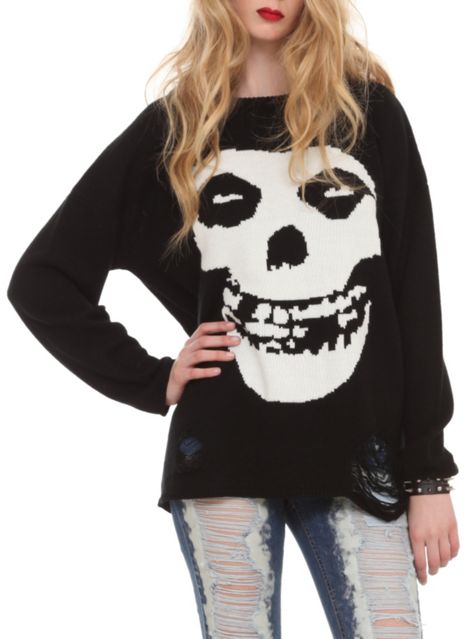 Iron Fist Misfits Fiend Skull Pullover | Hot Topic Misfits Fiend, Destroyed Sweater, Skull Sweater, Hot Sweater, Distressed Sweaters, Black Knit Sweater, Iron Fist, Hot Topic, Black Sweaters