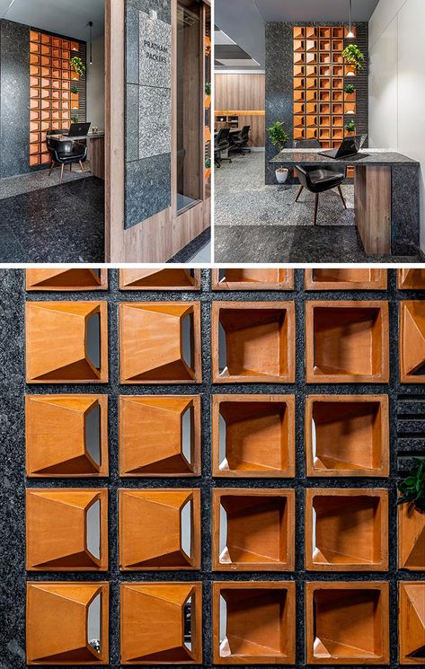 Clay Tiles Add Texture With Some Artistic Flair To This Workplace Clay Jali Design, Terracota Jali Design, Terracotta Jaali Design, Jalli Wall, Terracotta Jali Design, Terracota Design, Terracotta Jali, Wall Art Installation, Jalli Design