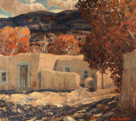 carl von hassler | ... Carl Von Hassler | Original Painting Autumn in Tesuque, NM - Adobe Art For Painting, Taos Art, New Mexico Art, Taos Pueblo, Northern New Mexico, Art Native American, Native American Paintings, Architecture Homes, Native American Artwork