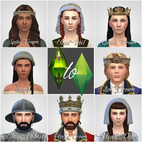 Sims 4 Cc Medieval Headdress, Sims 4 Medieval Headwear, Tsm To Ts4, Sims Historical, Sims 4 Medieval, Sims Outfits, Medieval Crown, Medieval Hats, Sims 4 Decades Challenge