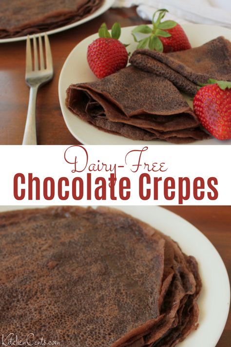 Do you need a dairy-free option for breakfast or a snack? Satisfy the craving for a delicious crepe with these dairy-free chocolate crepes. They’re rich, full of flavor, and creamy which makes them perfect for breakfast or dessert. You won’t be missing out with this non-dairy recipe! Healthy Crepes Filling, Dairy Free Crepe Recipe, Healthy Crepe Recipe Filling, Vegan Protein Crepes, Chocolate Banana Crepes, Chocolate Crepes, Chocolate Creme, Crepe Cake, Crepe Recipes