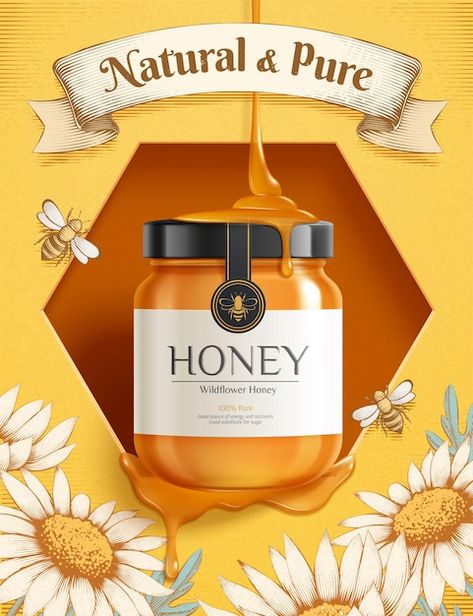 Honey Ads, Honey Cosmetics, Honey Puffs, Lighting Overlays, Graphic Design Mockup, Honey Packaging, Jar Mockup, Drinks Brands, Gold Poster