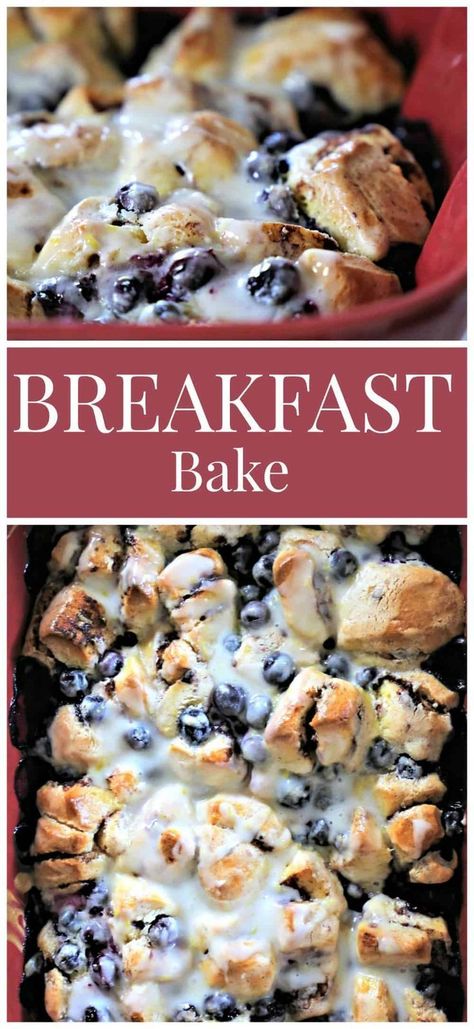 Cinnamon Roll Breakfast Bake, Pillsbury Ideas, Cinnamon Rolls With Icing, Cinnamon Roll Breakfast, Pillsbury Cinnamon Rolls, Baked Breakfast Recipes, Blueberry Breakfast, Blueberry Desserts, Blueberry Recipes