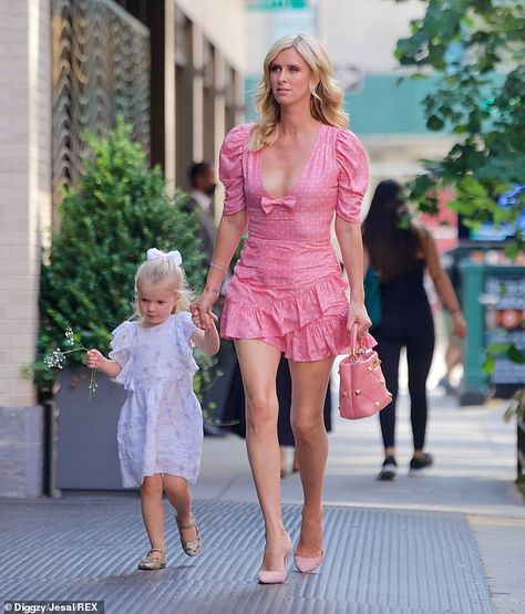 Nicky Hilton looks like a Barbie doll in a pink dress as she arrives for lunch with daughter Teddy | Daily Mail Online Nicky Hilton Style, Youngest Daughter, Hot Pink Dress, Nicky Hilton, Tea For Two, Hot Pink Dresses, On Wednesday, Celebrity Fashion, Barbie Doll