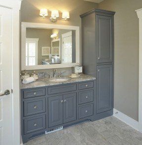 bathroom with no linen closet | Vanity with linen cabinet Vanities Ideas, Makeover Kamar Mandi, Bathroom Vanity Remodel, Traditional Bathroom Designs, Rustic Bathroom Vanities, Bad Inspiration, Upstairs Bathrooms, Bathroom Renos, Rustic Bathroom