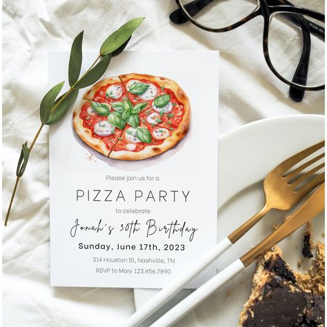 Editable Pizza Invitation, Pizza Birthday Invitation, Pizza Night, Pizza Party Celebration, Minimalist Pizza Invitation, Instant Download by TheBabyShowerShopGR on Etsy Pizza Party Birthday, Pizza Birthday, Adult Birthday Invitations, Pizza Night, Pizza Party, Party Needs, Party Celebration, Gifts For New Parents, Editable Invitations