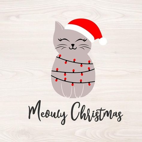 Christmas Cat Painting Easy, Christmas Cat Art, Christmas Qoutes, Christmas Illustrations, Christmas Card Art, Clipart Christmas, Christmas Fonts, Meowy Christmas, Cat Cards