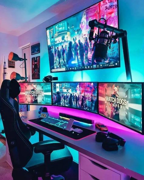 How To Make A Gaming Room? Useful Gaming Setup Ideas (2023) Aesthetic Gaming Room, Games Room Inspiration, Aesthetic Gaming, Small Game Rooms, Gaming Desk Setup, Bilik Idaman, Best Gaming Setup, Computer Gaming Room, Home Studio Setup