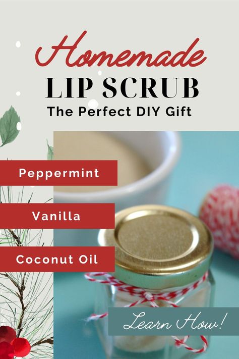 Homemade Lip Scrub, Diy Lip Scrub, Lip Scrub Recipe, Peppermint Extract, Lip Scrub Homemade, Holiday Lip, Lip Scrub Diy, Essential Oils Health, Sugar Lip Scrub