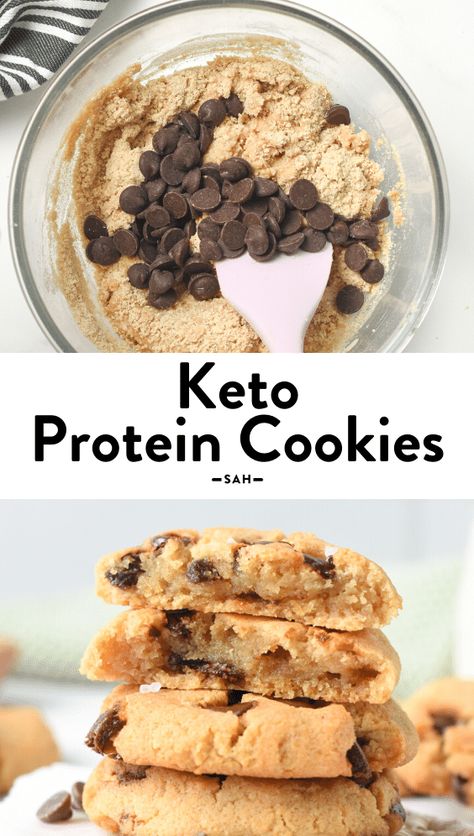 Vegan Protein Cookies, Protein Chocolate Chip Cookies, Protein Powder Cookies, Keto Protein Powder, Baking With Protein Powder, Galletas Keto, Crunchy Chocolate Chip Cookies, Protein Dessert, Keto Protein