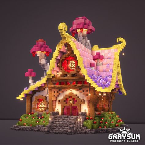 I build this minecraft fairy house! Support my work on patreon and requests my builds as a benefit. Minecraft Enchantment House Designs, Fairy City Minecraft, Cute Plains Minecraft House, Mincraft Idea Fairy Houses, Fairy Minecraft House Tutorial, Minecraft Pixie House, Minecraft Fairy Storage Room, Fairy Minecraft Builds House, Minecraft Building Ideas Fairy House