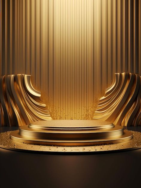 Premium AI Image | Realistic Podium Background With Golden Details Golden Design Background, Podium Photoshoot, Premium Background Design, New Background Images For Editing, Gold Background Photoshoot, Awarding Background, Golden Color Background, Power Background, Platforms Aesthetic