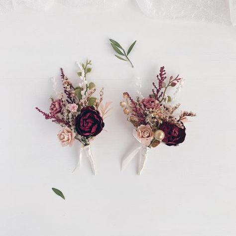 Winter Wedding boutonniere, Gold Burgundy boutonniere for men Winter Wedding Boutonniere, Burgundy Boutonniere, Winter Boutonniere, Pink Boutonniere, Wedding Flower Guide, Wedding Reception Planning, Maroon Wedding, Red Bouquet, Dusty Rose Wedding