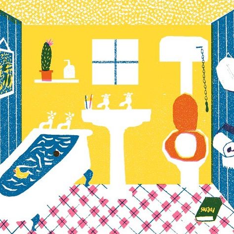 Bathtime Illustration, Room Illust, Louise Lockhart, Toilet Illustration, Perspective Painting, Bathroom Illustration, Children Garden, Children Drawing, Home Illustration