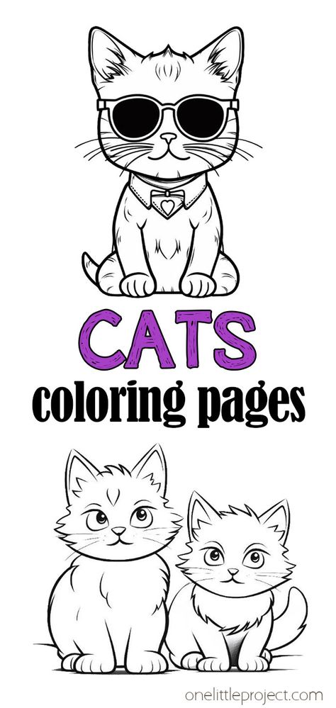 Free printable cat coloring pages that are great for both adults and kids. These kitten and cat coloring sheets are a great kids activity, perfect for rainy weather, sleepovers, or a cat themed birthday party! And they're all FREE to download and print! Cat Birthday Party Crafts, Cat Bingo Free Printable, Free Pet Printables, Kitty Coloring Pages Free Printable, Cat Birthday Party For Kids, Cat Coloring Pages Free Printable, Kitten Crafts, Free Cat Coloring Pages, Printable Cat Coloring Pages