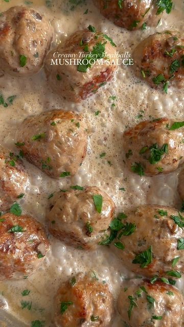 Cooking Meatballs, How To Cook Meatballs, Creamy Mushroom Sauce, White Mushrooms, Sage Leaves, Creamy Mushrooms, Turkey Meatballs, Mushroom Sauce, Meatball Recipes