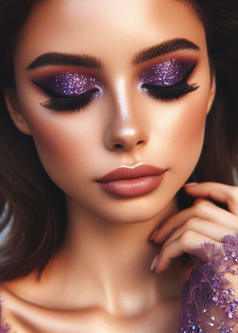 Purple and Brown Eyeshadow: Master the Art of Enchanting Eyes - makeupguidance.com Plum Wedding Makeup Brides, Dark Purple Makeup Looks, Ghoul Makeup, Kiara Wedding, Enchanting Eyes, Retro Makeup Looks, Brown Eyeshadow Looks, Champagne Eyeshadow, Mauve Eyeshadow