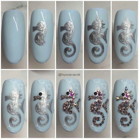 Nails Ocean, Sea Nail Art, Diy Rhinestone Nails, Sea Nails, Unghie Sfumate, 3d Nail Art Designs, Gel Paint, Nail Designs Pictures, Finger Nail Art