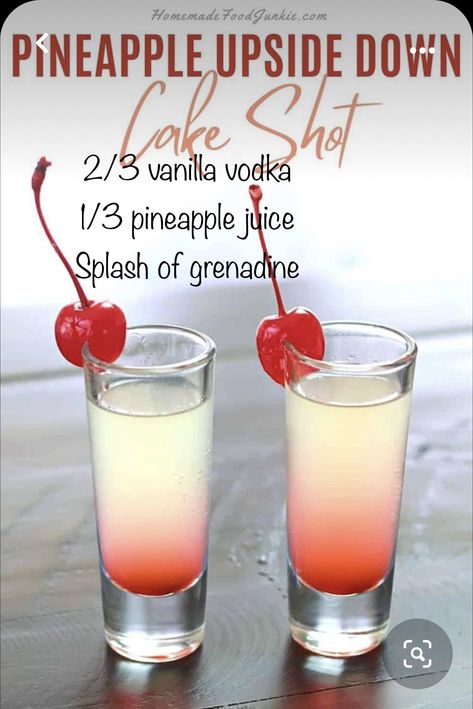 Pineapple Upside Down Cake Shot Recipe, Pineapple Upside Down Shot, Pineapple Upside Down Cake Shot, Shots Alcohol Recipes, Cake Shot, Pineapple Upside Down Cake Recipe, Upside Down Cake Recipe, Cake Shots, Cocktail Drinks Alcoholic