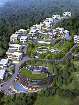 Mountain Birds Eye View, Contour Building, Hill Architecture, Eco Camp, Site Plan Design, Forest Resort, Hotel Design Architecture, Modern Mountain House, Mountain Villa