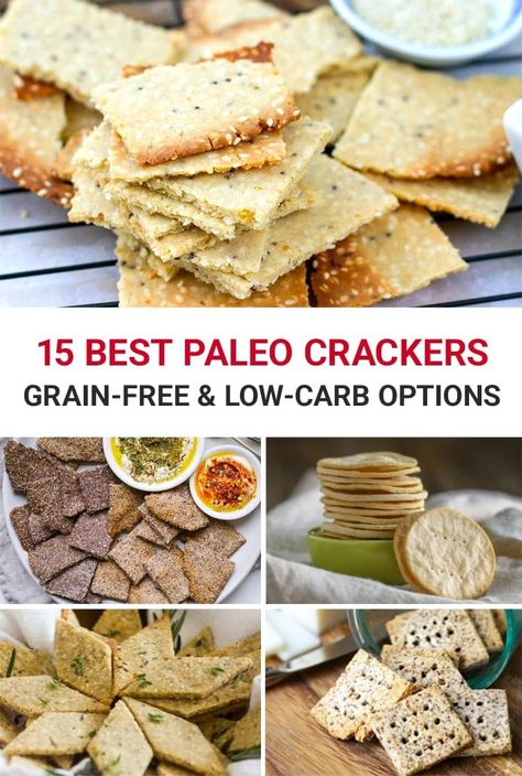 Best Paleo Crackers Including Grain-fee, Dairy-free, Low-Carb & Keto Options #paleo #paleosnacks #crackers #paleorecipes #glutenfree #grainfree #keto #lowcarb Coconut Flour Crackers, Paleo Kolaches, Grain Free Crackers Recipe, Low Carb Almond Flour Crackers, Grain Free Crackers, Almond Flour Crackers Vegan, Paleo Crackers Recipe, Paleo Graham Crackers, Almond Flour Rosemary Crackers