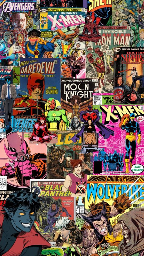 Marvel Comics Wallpaper Aesthetic, Comic Book Wallpaper Iphone, Red Cartoon Characters, Marvel Collage, X-men Wallpaper, Comic Book Wallpaper, Cell Wallpaper, Marvel Comics Vintage, Iphone Wallpaper For Guys