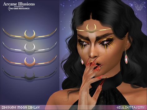 The Sims Resource - Arcane Illusions - Crescent Moon Circlet Moon Accessories, Sims Stories, Die Sims 4, Fantasy Earrings, Sims 4 Studio, Sims 4 Anime, Rose Hat, Yellow Clothes, Fantasy Collection