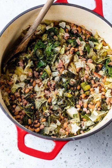 Skinnytaste Black Eyed Peas, Cabbage Black Eyed Peas, Black Eyed Peas With Cabbage, Ham Cabbage And Black Eyed Peas, Cabbage And Black Eyed Pea Soup, Black Eyed Peas Cabbage Recipe, Collard Greens And Black Eyed Peas, Cabbage And Black Eyed Peas New Years, Black Eyed Peas And Cabbage