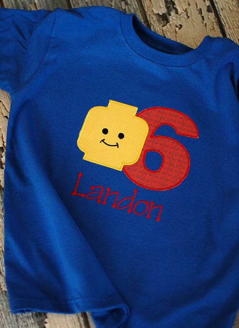 Personalized Lego Birthday TShirt  Free by freshsqueezedbaby, $29.00 Diy Lego, Lego Shirts, Olaf Birthday, Bday Party Kids, Lego Cake, Lego Activities, Lego Birthday Party, Birthday Boy Shirts, Lego Birthday