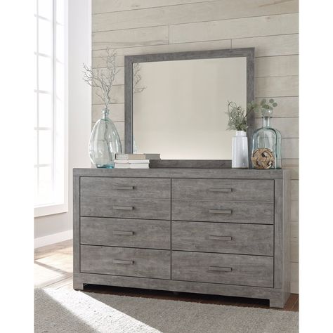 Signature Design by Ashley Culverbach Gray Bedroom Mirror (Mirror Only) (Bedroom Mirror) Spare Bed, Diy Dresser Makeover, Grey Dresser, Driftwood Finish, Revere Pewter, Six Drawer Dresser, Queen Panel Beds, Serene Bedroom, Dresser Mirror