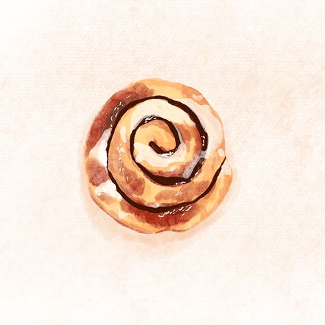 Watercolor Cinnamon Roll, How To Draw A Cinnamon Roll, Cinnamon Bun Illustration, Cute Cinnamon Roll Drawing, Cinnamon Bun Drawing, Cinnamon Rolls Drawing, Cinnamon Roll Painting, Cinnamon Roll Illustration, Cinnamon Roll Tattoo