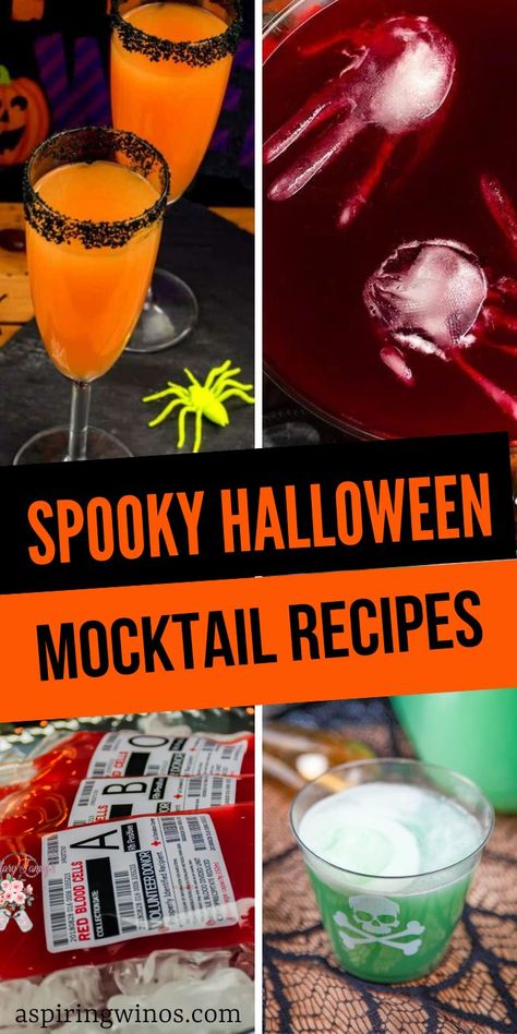 Halloween Alcohol Free Drinks, Easy Halloween Mocktails, Spooky Mock Tails, Themed Mocktail Ideas, Halloween Mocktails Non Alcoholic Recipes, Spooky Mock Tail, Non Alcoholic Drinks For Halloween, Halloween Mocktails Non Alcoholic Easy, Halloween Drinks Mocktail