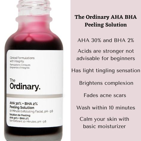 Aha And Bha Products, Aha 30% + Bha 2% Peeling Solution, The Ordinary Aha 30% Bha 2%, Thewizardliz Skincare, Aha Bha Peeling Solution, Cheap Skin Care Routine, Cleanser Products, Black Dp, Skincare Facts