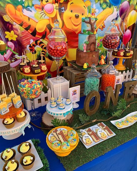 Sweet Tooth Candy Buffets on Instagram: ““Sometimes the smallest things take up the most room in your heart” 🍯💙🐻🌳🎈 . . . . . #winniethepooh #poohbear #babyshower #firstbday…” Winnie The Pooh Birthday Ideas, Winnie The Pooh 1st Birthday, Baby Shower Candy Table, Pooh Birthday, Disney Baby Shower, Baby Shower Candy, Winnie The Pooh Birthday, 1st Birthday Decorations, Baby Boy 1st Birthday