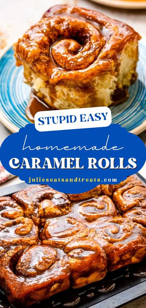 Complete your holiday brunch ideas with this Stupid Easy Homemade Caramel Rolls! Soft and fluffy with an ooey-gooey topping, these homemade rolls are perfect for beginners! Pin this easy holiday baking idea! Bread Machine Caramel Rolls, Easy Caramel Cinnamon Rolls, Easy Caramel Rolls Frozen Bread Dough, Carmel Cinnamon Rolls Easy, Caramel Topping For Cinnamon Rolls, Carmel For Rolls, Caramel For Caramel Rolls, Carmel Rolls From Frozen Rolls, Carmel Cinnamon Rolls Sticky Buns Recipe