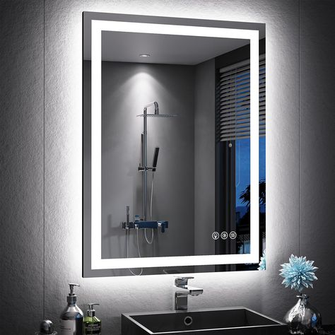 PRICES MAY VARY. [Double Lighting Bathroom Mirror] Brightify LED bathroom mirror is designed with dual strip lights,incorporating both front lighting and back lighting. It emits front lighting and side ambient lighting simultaneously, providing a brighter and clearer reflection. The LED mirror is bright enough for makeup application, skincare routine, shaving, and dressing up. Each light strip features 192 LED beads per meter and has a lifespan of up to 50,000 hours. [Dimmable & 3 Color Temperat Bathroom Mirror With Lights, Front Lighting, Decorative Bathroom Mirrors, Vanity Mirror With Lights, Lighting Bathroom, Led Bathroom Mirror, Mounted Vanity, Over Sink, Bathroom Mirror Lights