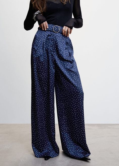 Polka-dot palazzo trousers - Women | Mango United Kingdom Womens Palazzo Pants, Palazzo Trousers, Mango Outlet, Fancy Pants, Pantalon Large, Tailored Pants, Maxi Dress Trend, Tailored Trousers, Polka Dot Print