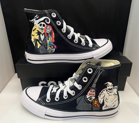 Nightmare Before Christmas Shoes, Skeleton Shoes, Disney Painted Shoes, Converse Ideas, Jack Y Sally, Shoes Disney, Boogie Shoes, Jack Skeleton, Toddler Converse