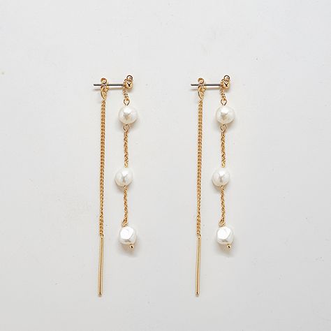 Chain Drop Earrings, Beautiful Tiaras, Earrings Handmade Dangle, Diy Wire Jewelry, Gold Pearl Earrings, Long Pendant, Drop Earring, Pearl Chain, Pearl Color